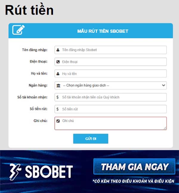 Cách rút tiền Sbobet